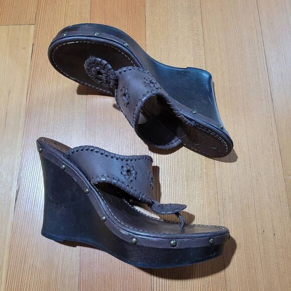 Jack Rogers marbella leather wedge sandals boho floral details hippie indie bohe - Picture 1 of 9
